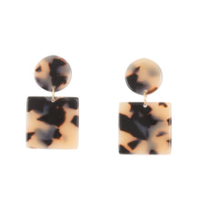 Load image into Gallery viewer, Front view of our Circle Square Blonde Tortoise Earrings
