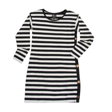 Load image into Gallery viewer, Front view of our Black Stripe Button Dress
