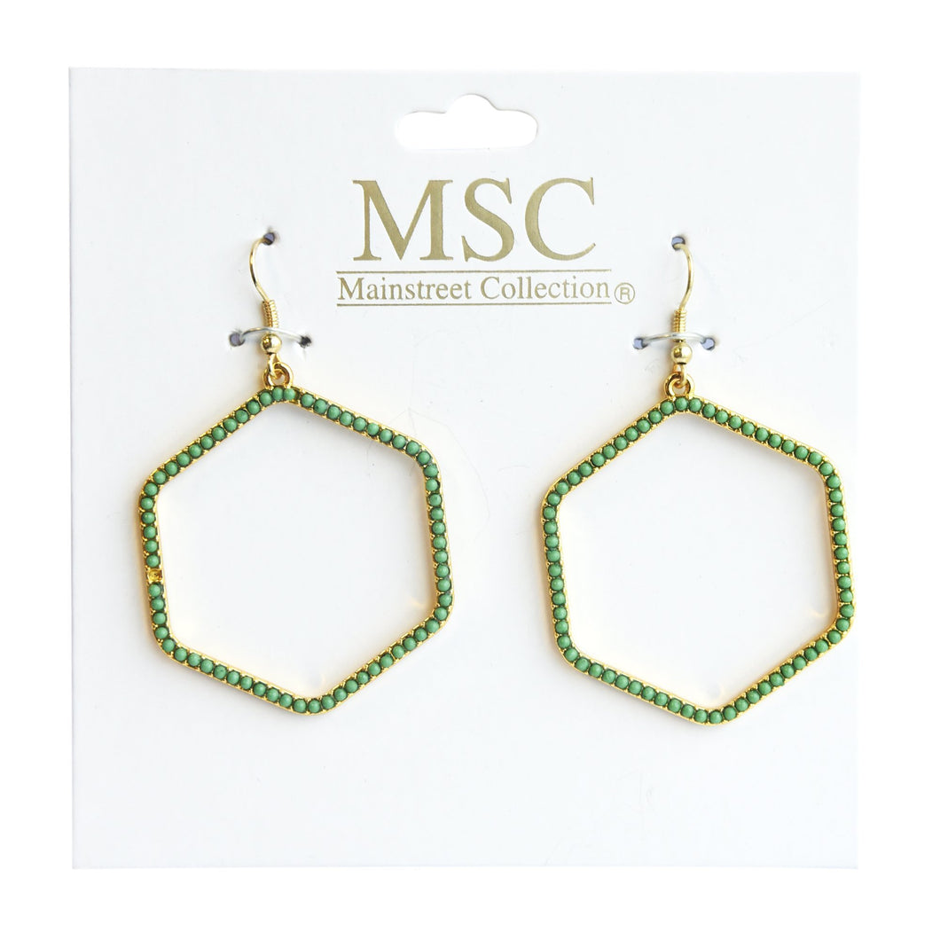 Front view of our Green Bead Hexagon Earring