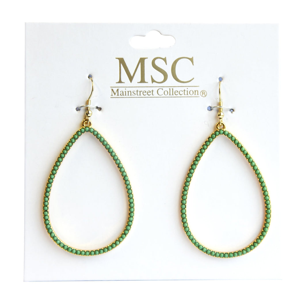 Front view of our Green Bead Teardrop Earring