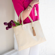 Load image into Gallery viewer, Lifestyle view of our Bamboo Raleigh Handbag
