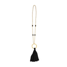 Load image into Gallery viewer, Front view of our Black Bamboo Tassel Necklace