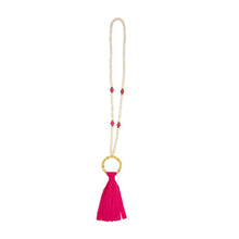 Load image into Gallery viewer, Front view of our Pink Bamboo Tassel Necklace
