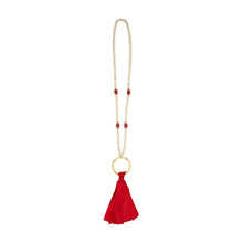 Load image into Gallery viewer, Front view of our Red Bamboo Tassel Necklace