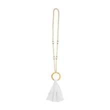 Load image into Gallery viewer, Front view of our White Bamboo Tassel Necklace