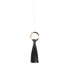 Load image into Gallery viewer, Front view of our Black Blonde Tortoise Tassel Necklace