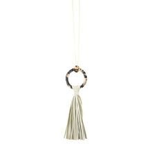 Load image into Gallery viewer, Front view of our Gray Blonde Tortoise Tassel Necklace