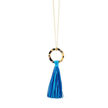 Load image into Gallery viewer, Front view of our Turquoise Blonde Tortoise Tassel Necklace