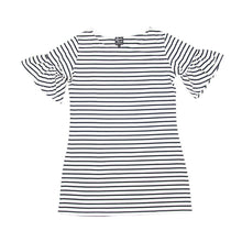 Load image into Gallery viewer, Front view of our Black Bell Sleeve Stripe Dress