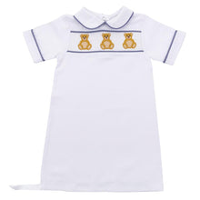 Load image into Gallery viewer, Navy Bear Smocked Boy Day Gown