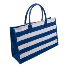 Load image into Gallery viewer, blue and white stipe box tote