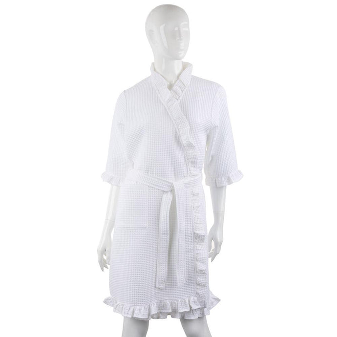 Front view of bridal waffle weave robe