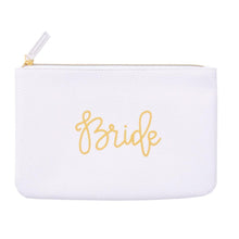 Load image into Gallery viewer, Bride white zippered pouch, hand lettered in gold