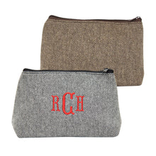 Load image into Gallery viewer, Monogrammed view of our Herringbone Cosmetic Pouch