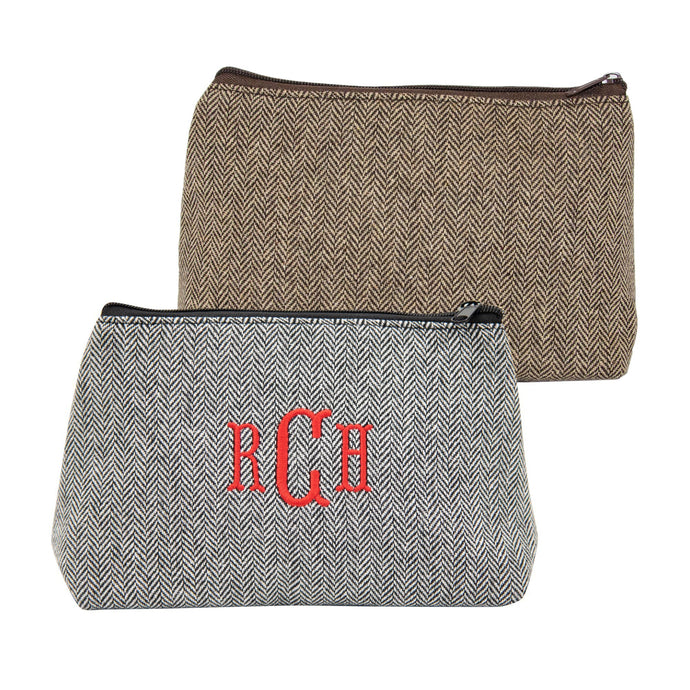 Monogrammed view of our Herringbone Cosmetic Pouch
