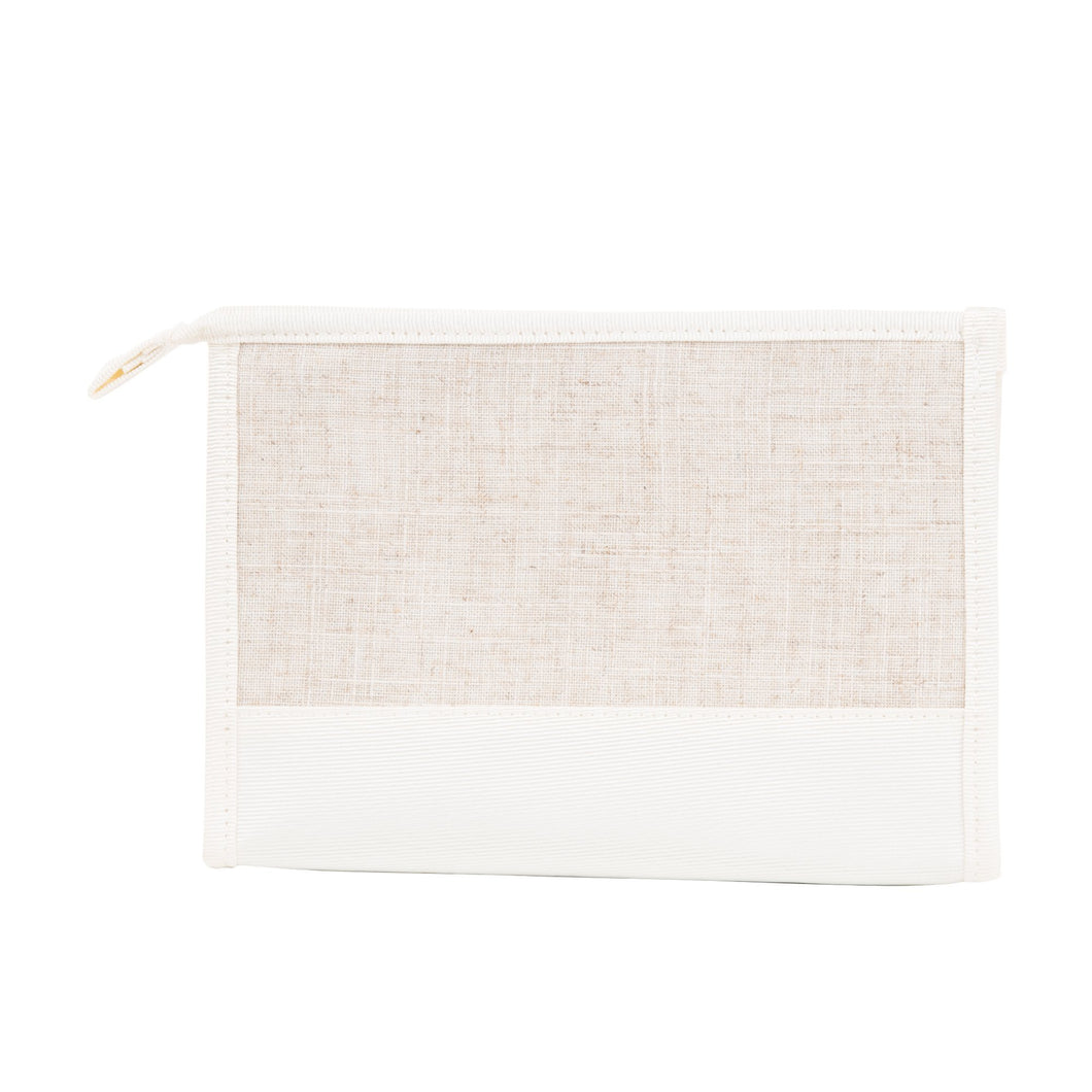 Linen cosmetic pouch with white accents