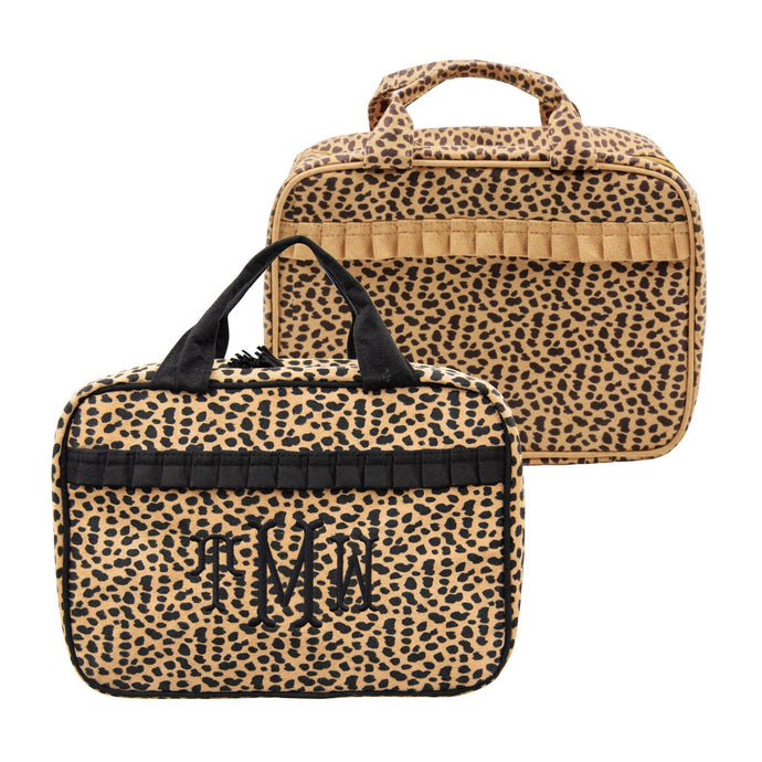Monogrammed view of our Leopardista Carolina Cosmetic bags