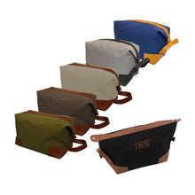 Load image into Gallery viewer, Monogrammed view of our Canvas Dopp Kits