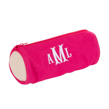 Load image into Gallery viewer, Monogrammed view of our Pink Canvas Tube Pouch