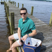 Load image into Gallery viewer, Young man enjoying a sunny day with his cooler bag on the side filled with a few cold drinks