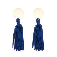Load image into Gallery viewer, Disc Tassel Earrings in navy and gold
