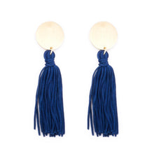 Load image into Gallery viewer, Disc Tassel Earrings in navy and gold