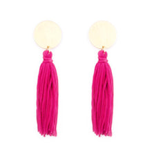 Load image into Gallery viewer, Disc Tassel Earrings in pink and gold
