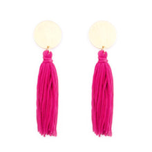 Load image into Gallery viewer, Disc Tassel Earrings in pink and gold