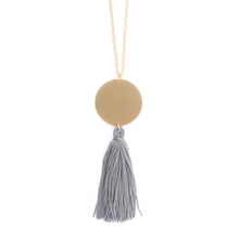 Load image into Gallery viewer, Disc Tassel Necklace in gray and gold