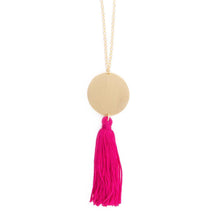 Load image into Gallery viewer, Disc Tassel Necklace in pink and gold
