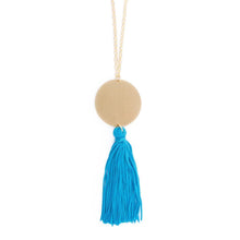 Load image into Gallery viewer, Disc Tassel Necklace in turquoise and gold