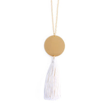 Load image into Gallery viewer, Disc Tassel Necklace in white and gold