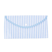 Load image into Gallery viewer, Front view of our Blue Stripe Vinyl Envelope Pouch