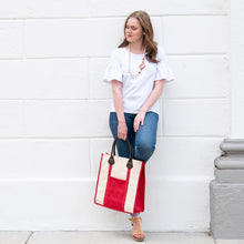 Load image into Gallery viewer, Lifestyle view of our Red Flat Bead Necklace