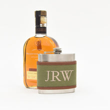 Load image into Gallery viewer, Lifestyle view of our Forest Men's Canvas Flask