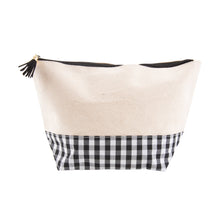 Load image into Gallery viewer, Front view of our Black Gingham Boarding Now Cosmetic