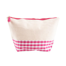 Load image into Gallery viewer, Front view of our Pink Gingham Boarding Now Cosmetic