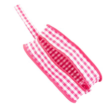 Load image into Gallery viewer, Top view of our Pink Gingham Kentucky Cosmetic Bag
