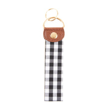 Load image into Gallery viewer, Front view of our Black Gingham Key Fob