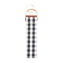Load image into Gallery viewer, Back view of our Black Gingham Key Fob