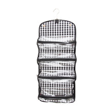 Load image into Gallery viewer, Open View of our Black Gingham Roll Up Cosmetic Bag
