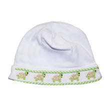 Load image into Gallery viewer, Font view of our Green Turtle Smocked Beanie