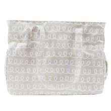 Load image into Gallery viewer, Front view of our Gray Swirl Vinyl Diaper Bag