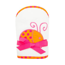 Load image into Gallery viewer, Front view of our Orange Ladybug Girl Hooded Towel