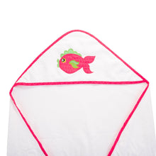 Load image into Gallery viewer, Top view of our Pink Fish Hooded Towel