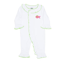 Load image into Gallery viewer, Front view of our Girl Pink Fish Convertible Onesie