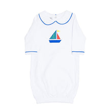 Load image into Gallery viewer, Front view of our Green Sailboat Boy Icon Day Gown
