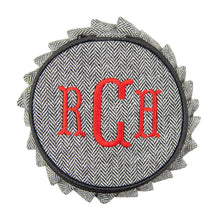 Load image into Gallery viewer, Monogrammed view of our Herringbone Jewelry Round