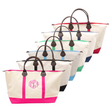 Load image into Gallery viewer, Monogrammed image of our Canvas Jet Setter Duffles