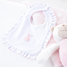 Load image into Gallery viewer, Lifestyle view of our Pink Bunny French Knot Bib
